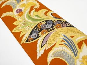 アンティーク 花更紗に菊・七宝模様織り出し袋帯(着用可)